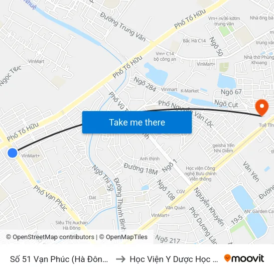 Số 51 Vạn Phúc (Hà Đông) - Tòa Nhà Landmark to Học Viện Y Dược Học Cổ Truyền Việt Nam map