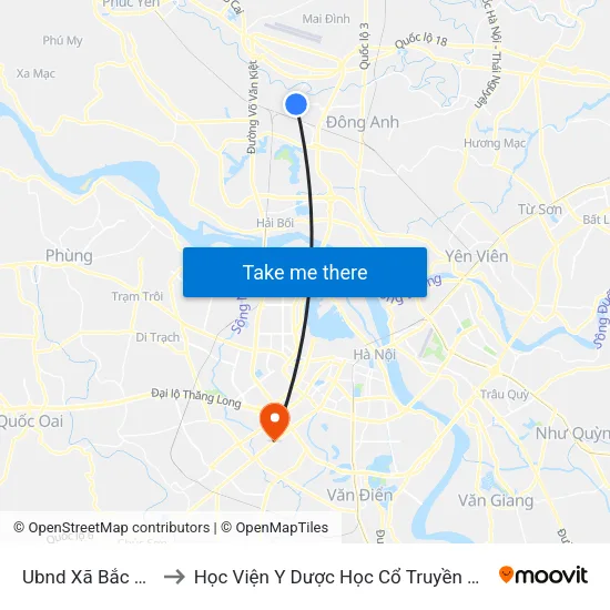 Ubnd Xã Bắc Hồng to Học Viện Y Dược Học Cổ Truyền Việt Nam map