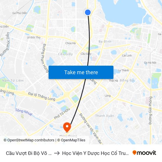 Cầu Vượt Đi Bộ  Võ Chí Công to Học Viện Y Dược Học Cổ Truyền Việt Nam map