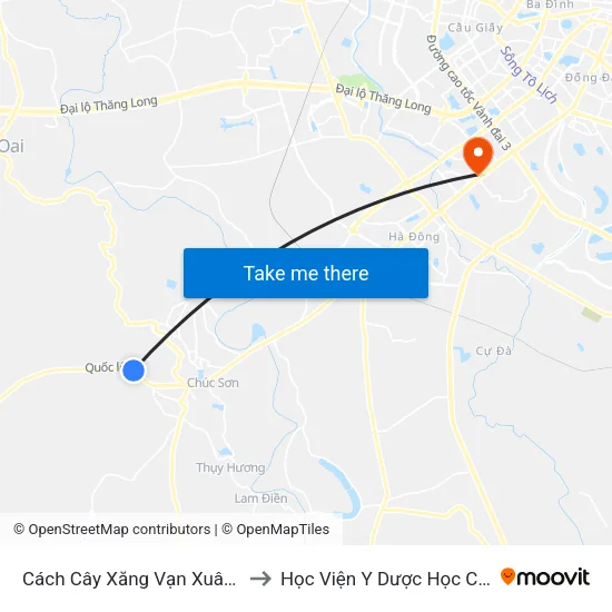 Cách Cây Xăng Vạn Xuân 100m - Quốc Lộ 6 to Học Viện Y Dược Học Cổ Truyền Việt Nam map