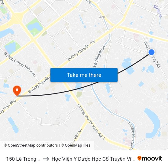 150 Lê Trọng Tấn to Học Viện Y Dược Học Cổ Truyền Việt Nam map