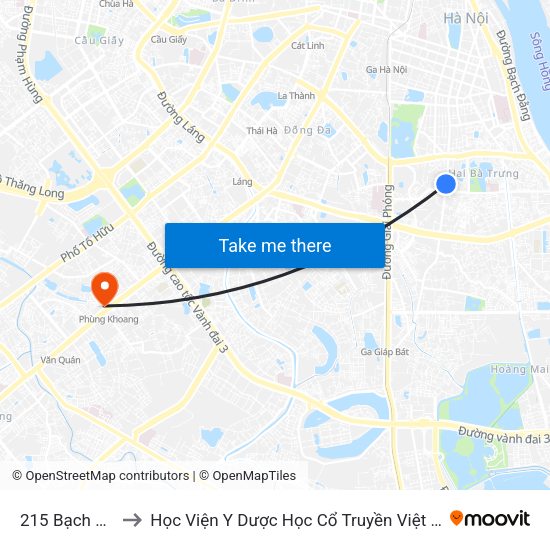 215 Bạch Mai to Học Viện Y Dược Học Cổ Truyền Việt Nam map