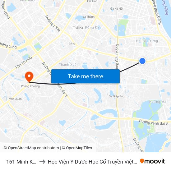 161 Minh Khai to Học Viện Y Dược Học Cổ Truyền Việt Nam map