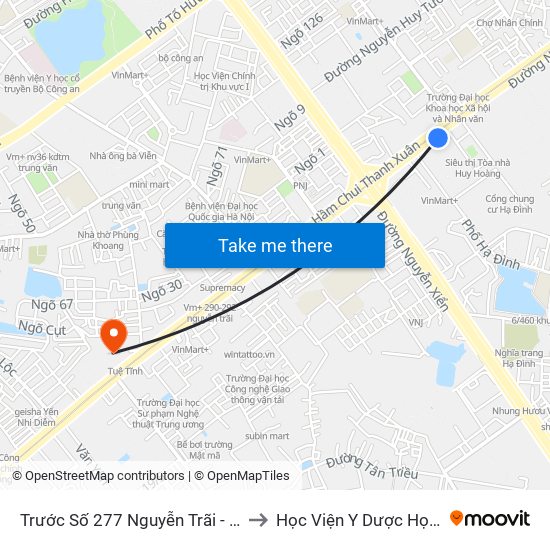 Trước Số 277 Nguyễn Trãi - Bách Hóa Giày Thượng Đình to Học Viện Y Dược Học Cổ Truyền Việt Nam map