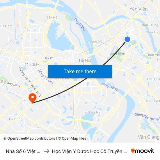 Nhà Số 6 Việt Hưng to Học Viện Y Dược Học Cổ Truyền Việt Nam map