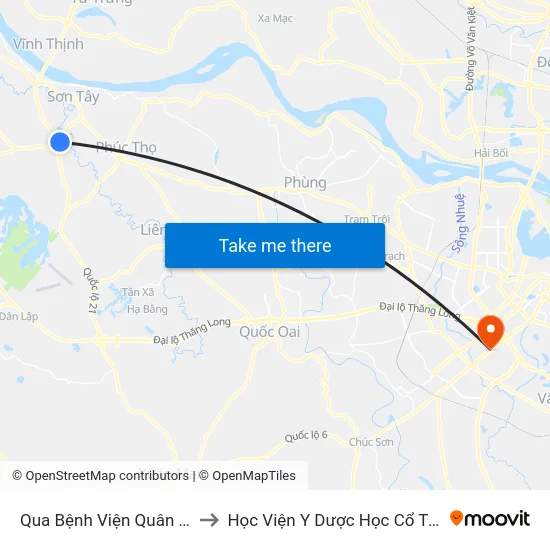 Qua Bệnh Viện Quân Y105 - 100m to Học Viện Y Dược Học Cổ Truyền Việt Nam map