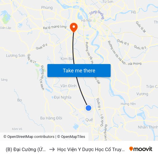(B) Đại Cường (Ứng Hòa) to Học Viện Y Dược Học Cổ Truyền Việt Nam map