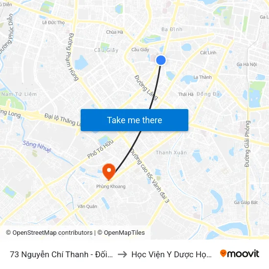 73 Nguyễn Chí Thanh - Đối Diện Khách Sạn Bảo Sơn to Học Viện Y Dược Học Cổ Truyền Việt Nam map