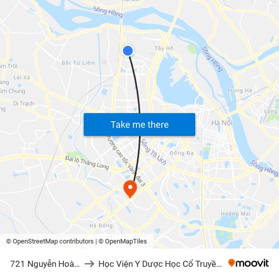 721 Nguyễn Hoàng Tôn to Học Viện Y Dược Học Cổ Truyền Việt Nam map