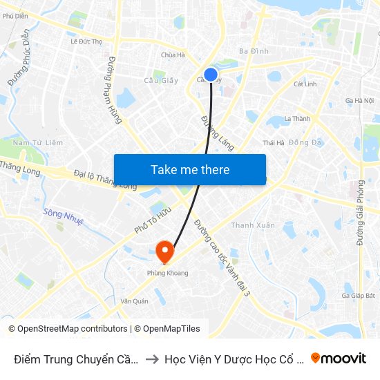 Điểm Trung Chuyển Cầu Giấy - Gtvt 02 to Học Viện Y Dược Học Cổ Truyền Việt Nam map