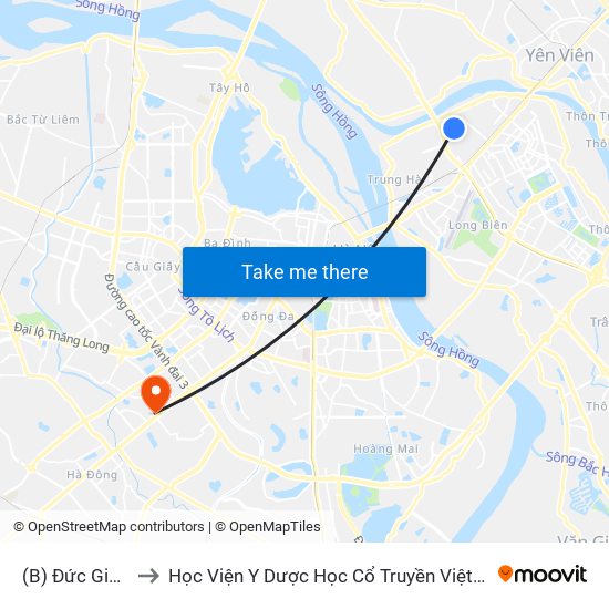 (B) Đức Giang to Học Viện Y Dược Học Cổ Truyền Việt Nam map