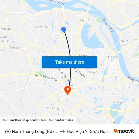 (A) Nam Thăng Long (Bđx Trên Đường Đỗ Nhuận) to Học Viện Y Dược Học Cổ Truyền Việt Nam map
