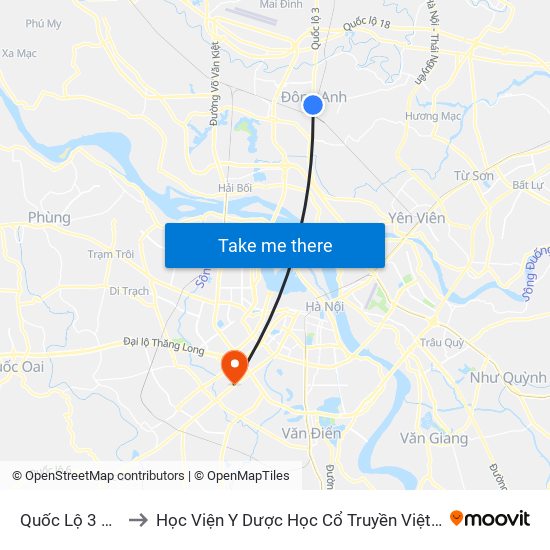 Quốc Lộ 3 181 to Học Viện Y Dược Học Cổ Truyền Việt Nam map