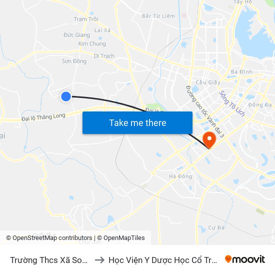 Trường Thcs Xã Song Phương to Học Viện Y Dược Học Cổ Truyền Việt Nam map