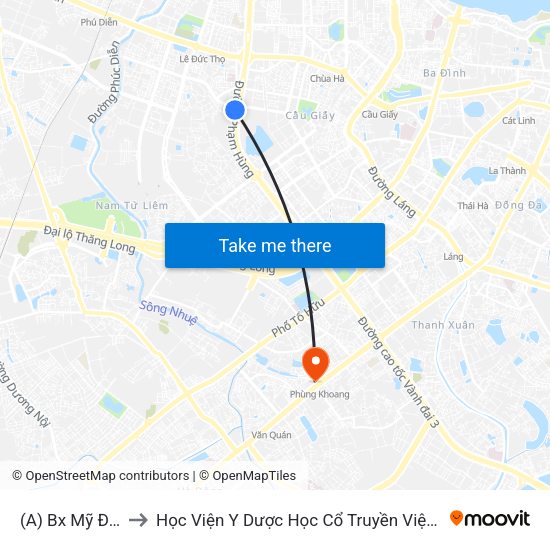 (A) Bx Mỹ Đình to Học Viện Y Dược Học Cổ Truyền Việt Nam map