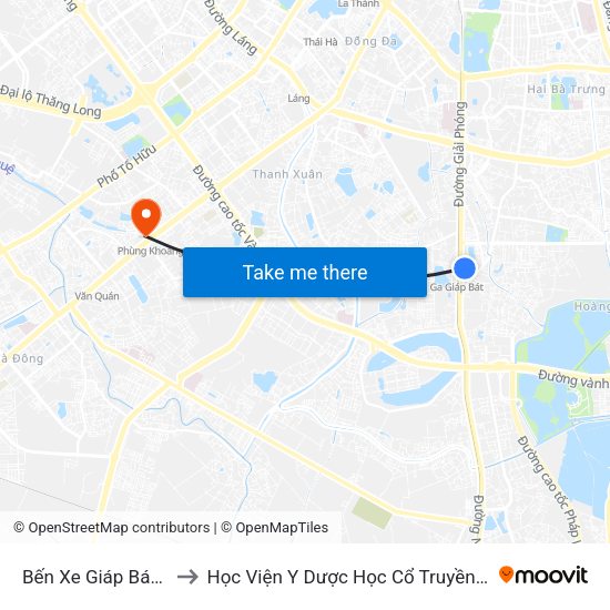 Bến Xe Giáp Bát - E06 to Học Viện Y Dược Học Cổ Truyền Việt Nam map