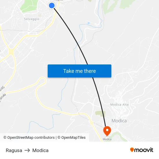 Ragusa to Modica map