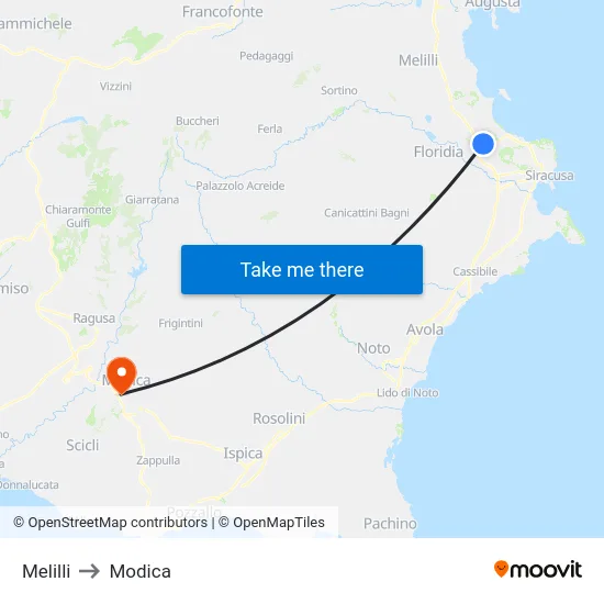 Melilli to Modica map