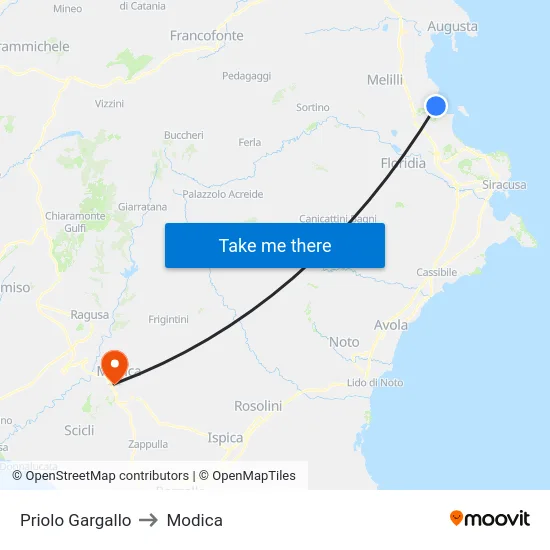 Priolo Gargallo to Modica map