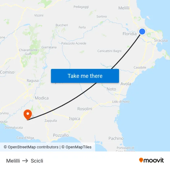 Melilli to Scicli map