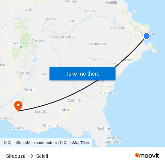 Siracusa to Scicli map