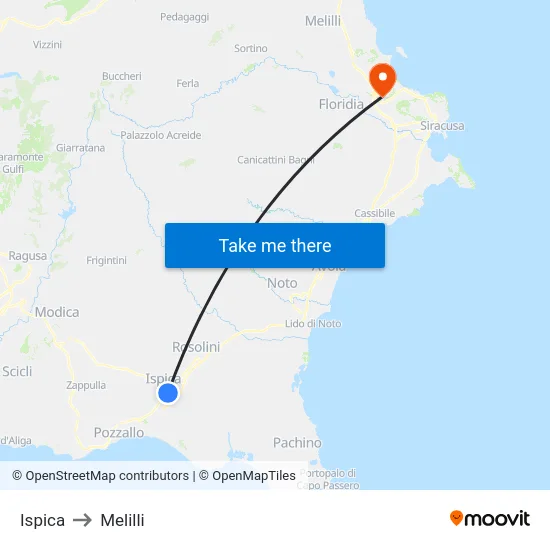 Ispica to Melilli map