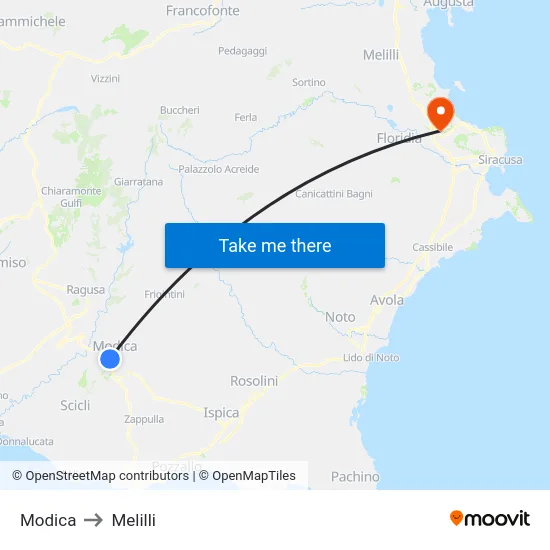 Modica to Melilli map