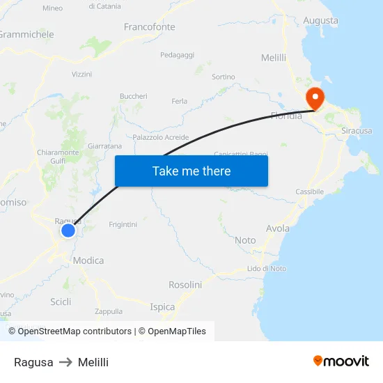 Ragusa to Melilli map