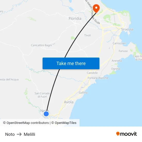 Noto to Melilli map