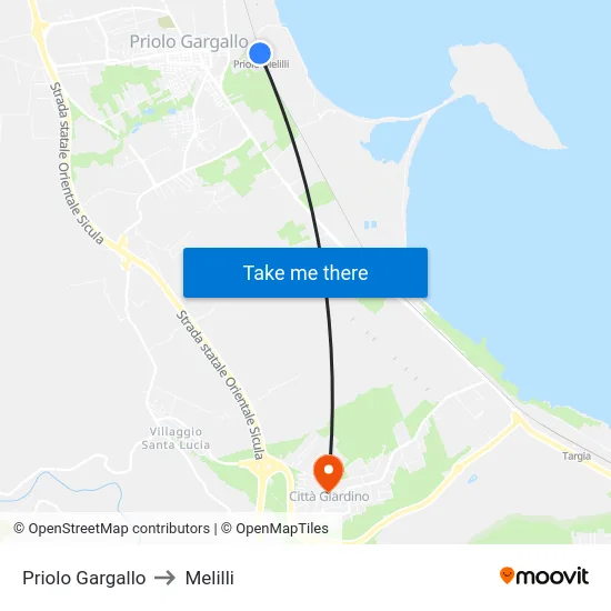 Priolo Gargallo to Melilli map