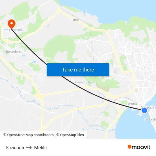 Siracusa to Melilli map