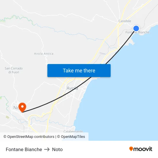Fontane Bianche to Noto map