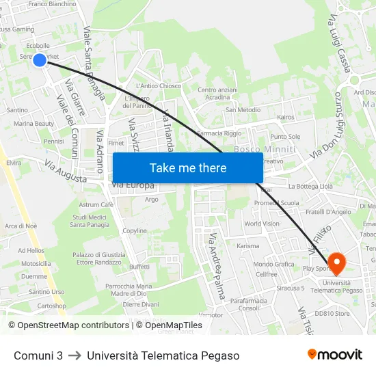 Comuni 3 to Pegaso Telematic University map