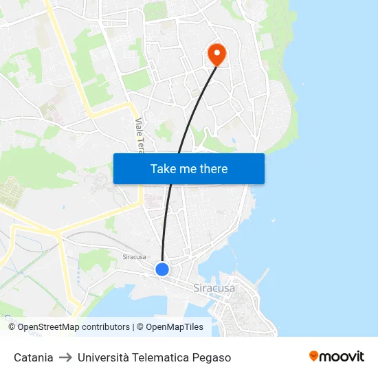 Catania to Università Telematica Pegaso map