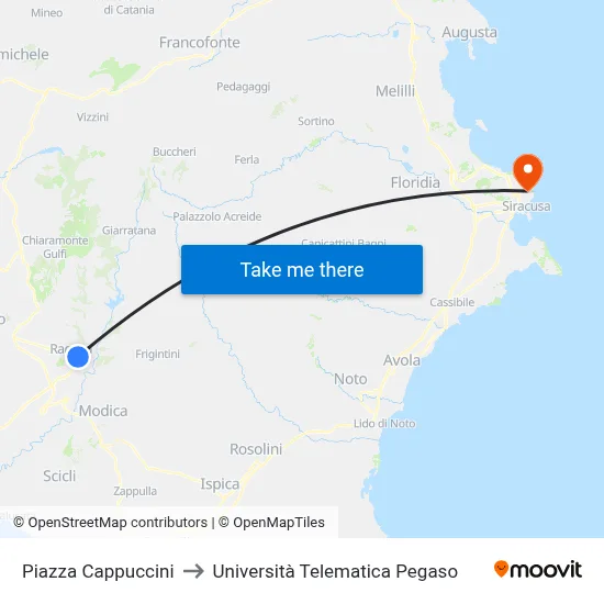 Cappuccini Square to Pegaso Telematic University map