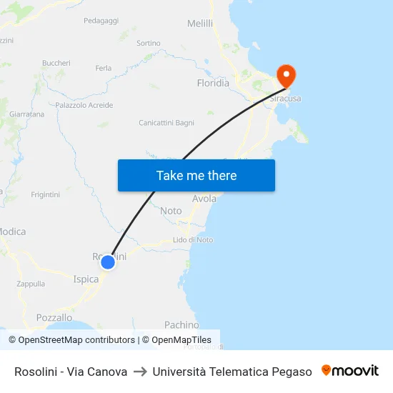Rosolini - Via Canova to Pegaso Telematic University map