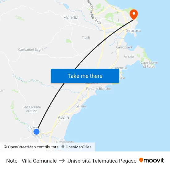 Noto - Municipal Villa to Pegaso Telematic University map