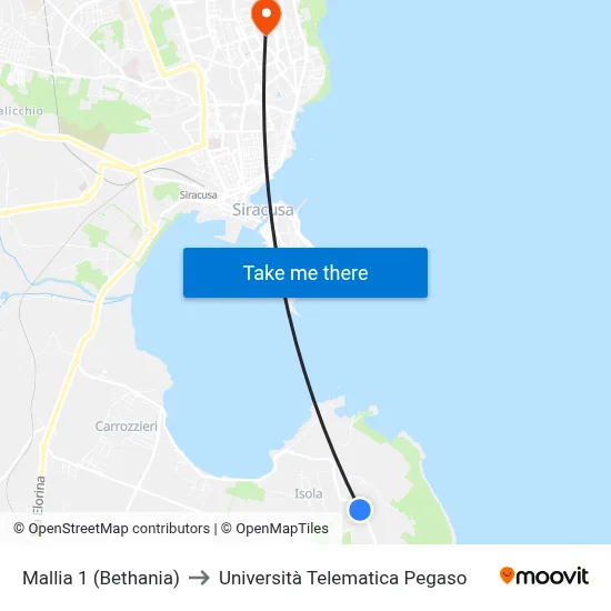 Mallia 1 (Bethania) to Pegaso Telematic University map