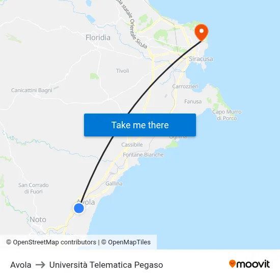 Avola to Pegaso Telematic University map