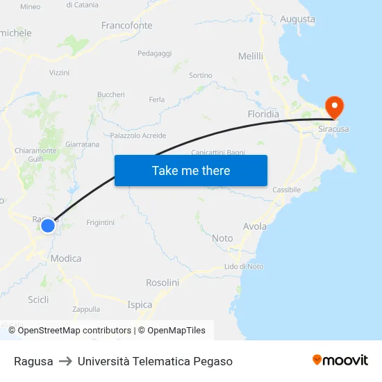Ragusa to Pegaso Telematic University map