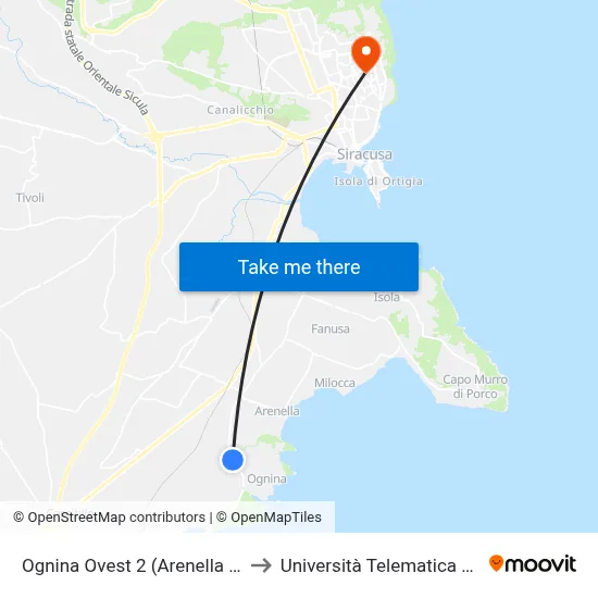 Ognina West 2 (Arenella Resort) to Pegaso Telematic University map