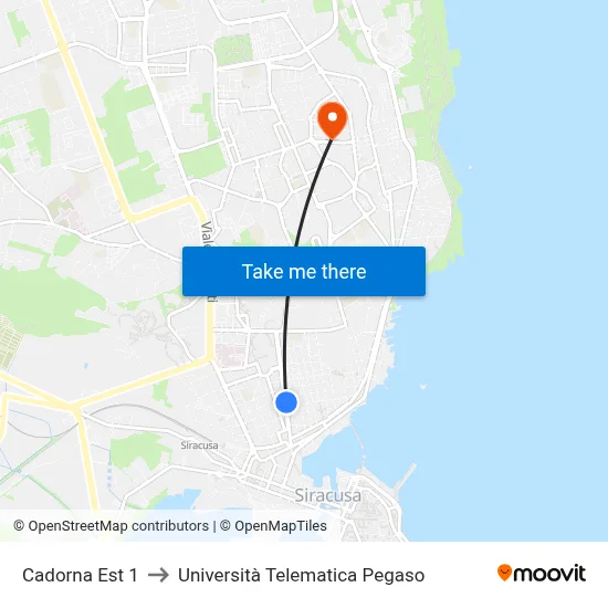 Cadorna East 1 to Pegaso Telematic University map