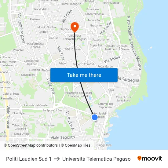 Politi Laudien South 1 to Pegaso Telematic University map