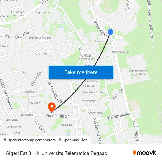 Algeri East 3 to Pegaso Telematic University map