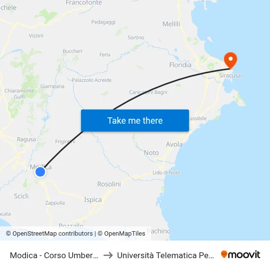 Modica - Umberto Avenue, 8 to Pegaso Telematic University map