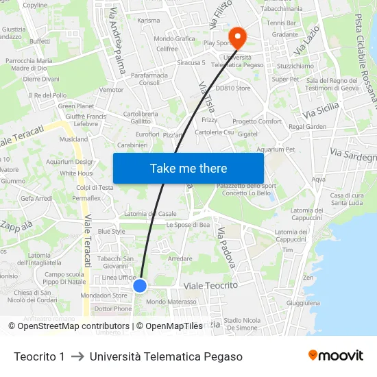 Teocrito 1 to Università Telematica Pegaso map