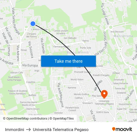 Immordini to Pegaso Telematic University map