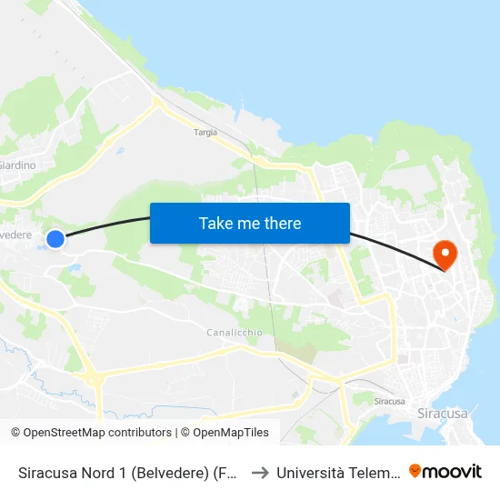 North Siracusa 1 (Belvedere) (Unmarked Stop) to Pegaso Telematic University map