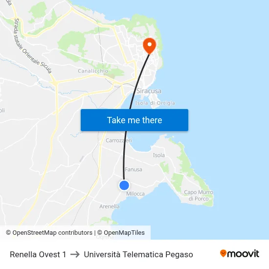 West Renella 1 to Pegaso Telematic University map