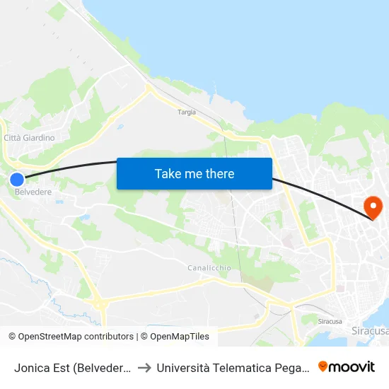 Jonica East (Belvedere) to Pegaso Telematic University map